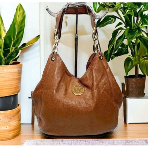 MICHAEL Michael Kors Large Fulton Triple Compartment Hobo Bag Tan Leather Gold - Picture 1 of 16